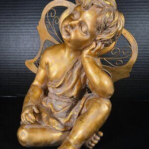 Vintage Gilt Resting Angel With Removable Metal Vintage Gilt RestinWings 10 Inch
